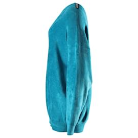 Balenciaga-Balenciaga Oversize Sweater in Teal Blue Polyester-Blue