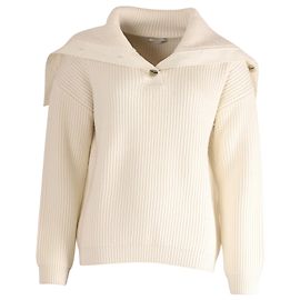 Pull col camionneur doublé Nina Ricci en laine blanche Blanc