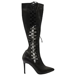Christian Louboutin-Christian Louboutin Lace-Up Knee Boots in Black Leather -Black