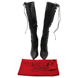Christian Louboutin-Christian Louboutin Lace-Up Knee Boots in Black Leather -Black