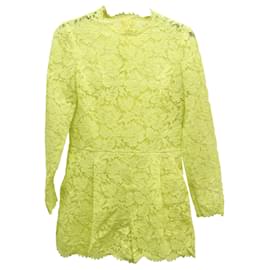 Valentino Garavani-Valentino Garavani Lace Jumpsuit in Neon Yellow Cotton-Yellow