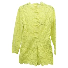 Valentino Garavani-Valentino Garavani Lace Jumpsuit in Neon Yellow Cotton-Yellow