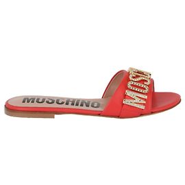 Sandalias planas con logo de joya de Moschino Naranja