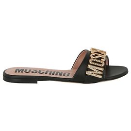 Moschino Sandali piatti con logo gioiello Nero