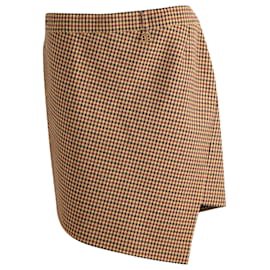 Balenciaga-Balenciaga Houndstooth Skirt in Brown Wool-Other