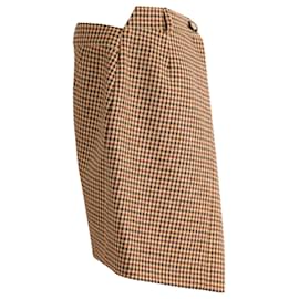 Balenciaga-Balenciaga Houndstooth Skirt in Brown Wool-Other