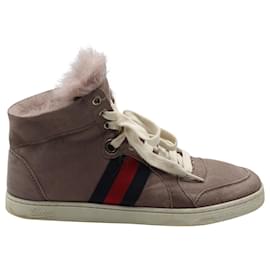 Gucci-Gucci High-Top Web Sneakers in Mauve Suede-Other,Purple