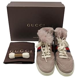 Gucci-Gucci High-Top-Web-Sneakers aus malvenfarbenem Wildleder-Andere,Lila