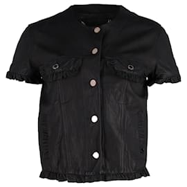 Mulberry-Mulberry Ruffled Short-Sleeve Shirt in Black Leather-Black