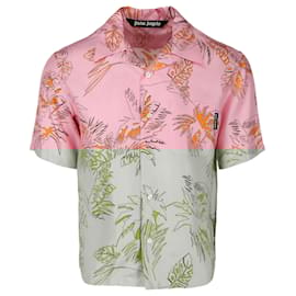 Palm Angels-Palm Angels Abstract Palms Bowling Shirt-Pink