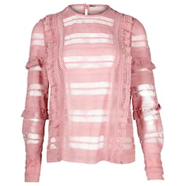 Self portrait-Self-Portrait Ruffle Stripe and Grid Lace Top in Pink Polyester -Pink