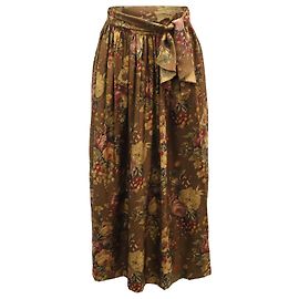 Ralph Lauren Blumen-Midirock mit Gürtel aus brauner Seide Andere
