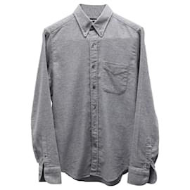 Tom Ford-Tom Ford Button-Down Long Sleeve Shirt in Grey Cotton-Grey