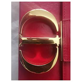 Dior-pele de cordeiro rachada 30 Bolsa Caixa Montaigne Vermelha-Vermelho