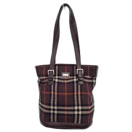 Burberry Check Print Wool Handbag Dark Brown Dark brown