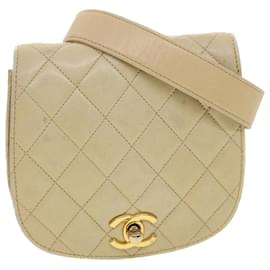 Chanel-CHANEL Shoulder Bag Lamb Skin Beige CC Auth ar9074-Beige