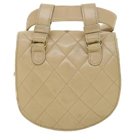 Chanel-CHANEL Shoulder Bag Lamb Skin Beige CC Auth ar9074-Beige