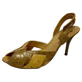 Bottega Veneta-Ostrich leather heeled sandals Bottega Veneta-Khaki