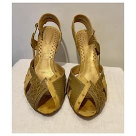 Bottega Veneta-Ostrich leather heeled sandals Bottega Veneta-Khaki