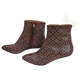 Alaïa Leather Ankle Boots Brown Brown