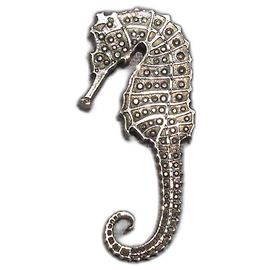 Saint Laurent Seepferdchen-Anstecknadel / Brosche Silber Hardware