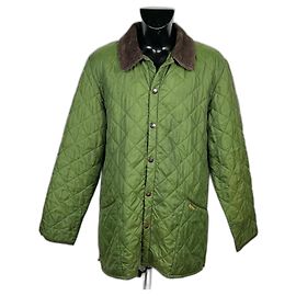 Barbour LIDDESDALE D-1908 Green Quilted Jacket Brown Corduroy Collar Dark green