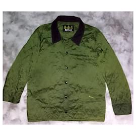 Barbour-LIDDESDALE D-1908 Green Quilted Jacket Brown Corduroy Collar-Dark green