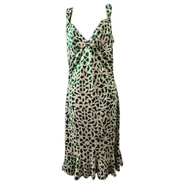 Diane Von Furstenberg-DvF vintage Cathy dress from silk jersey, mosaic flower pattern-White,Green