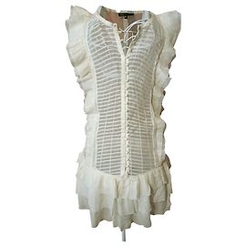 Robe Maje en soie couleur eggshell Blanc cassé
