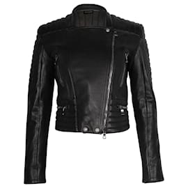 Balmain-Balmain Quilted Biker Jacket in Black Lambskin Leather-Black