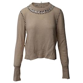 Miu Miu-Miu Miu Embellished Long Sleeve Sweater in Brown Wool -Brown