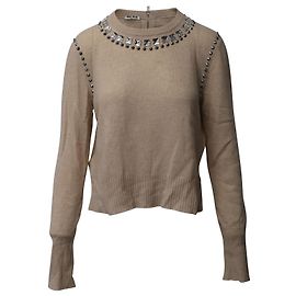 Miu Miu verzierter Langarmpullover aus brauner Wolle Braun