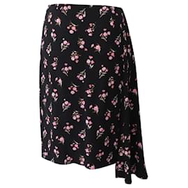 Prada-Prada Floral-Print Midi Skirt with Draped Detail in Black Viscose-Black