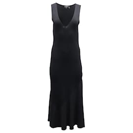 Theory-Theory Sleeveless V-Neck Midi Dress in Black Rayon-Black