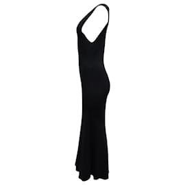 Theory-Theory Sleeveless V-Neck Midi Dress in Black Rayon-Black