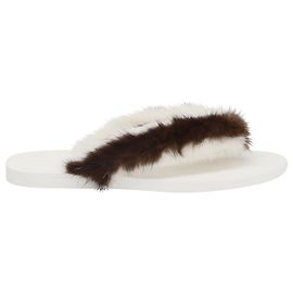 Valentino Garavani Mink Flip Flops in White Fur White