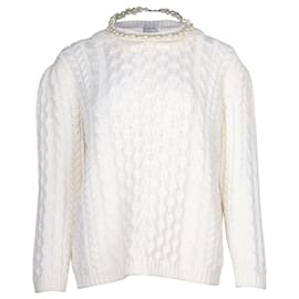 Simone Rocha-Camisola Tricot Simone Rocha com Colar de Pérolas em Lã Marfim-Branco,Cru