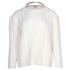 Simone Rocha Strickpullover mit Perlenkette aus elfenbeinfarbener Wolle Weiß Roh