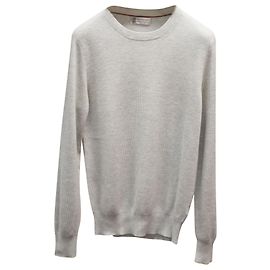 Brunello Cucinelli Gerippter Strickpullover aus grauer Baumwolle Grau