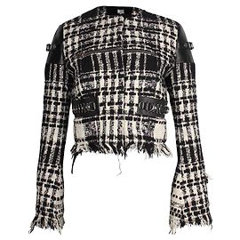 Chaqueta corta de tweed bouclé gráfico en algodón blanco de Alexander Wang Negro