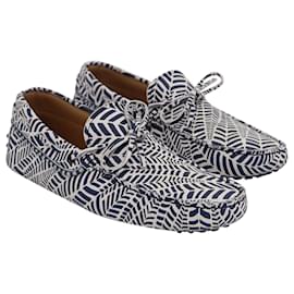 Tod's-Tod's Geometric Print Driving Loafers in Blue and White Leather -Other