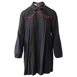 Gucci-Gucci École Enfantine-Embroidered Mini Dress in Black Linen-Black