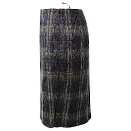Max Mara-Max Mara Plaid Knee-Length Skirt in Grey Mohair-Grey