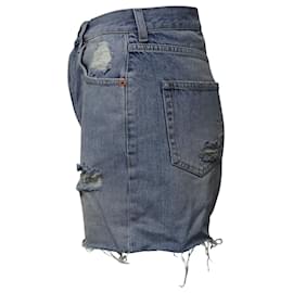 Gucci-Pantalones cortos de mezclilla desgastados con bordado de gato Gucci en algodón azul-Azul
