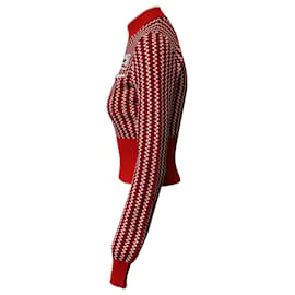 Miu Miu-Miu Miu Cropped Appliqued Checked Knitted Cardigan in Red Viscose-Red
