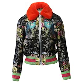 Gucci-Gucci 2017 Fur-Trimmed Botanical Print Bomber Jacket in Multicolor Polyester and Mink Fur-Multiple colors