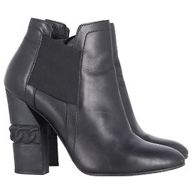 Botines Casadei Tacón Bloque en Cuero Negro Negro