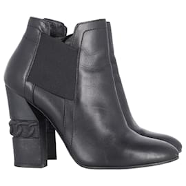 Casadei-Casadei Block Heel Ankle Boots in Black Leather -Black