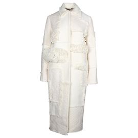 Nina Ricci Abrigo largo con paneles de flecos en lana color crudo Blanco Crudo