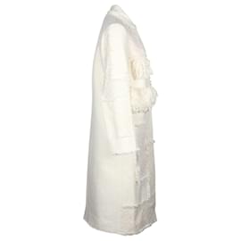 Nina Ricci-Nina Ricci Fringe Paneled Long Coat in Ecru Wool -White,Cream